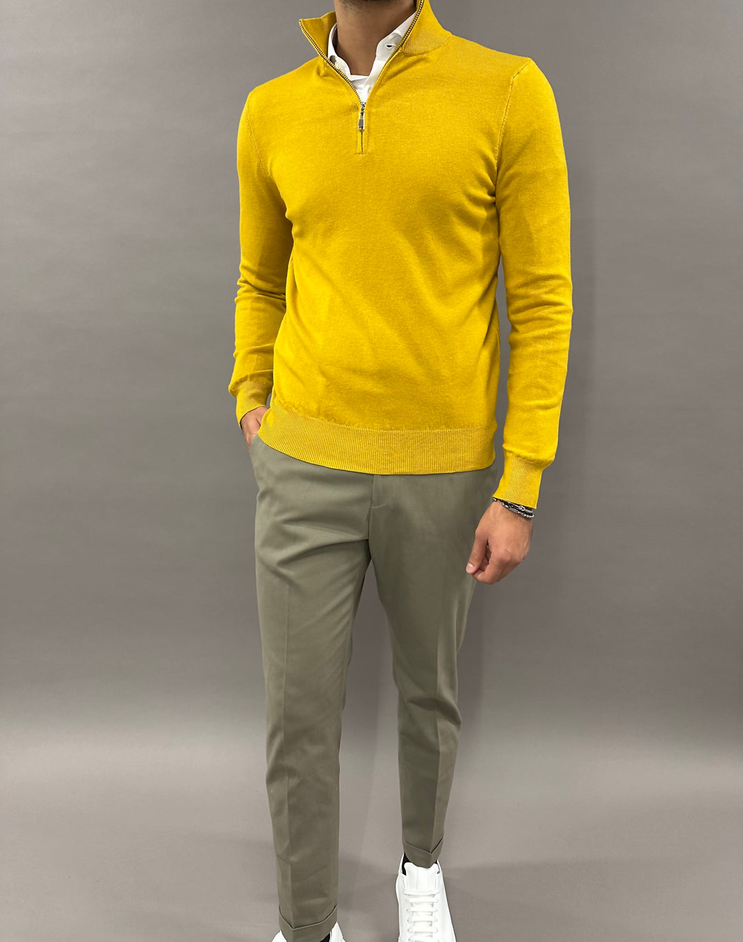 MAGLIA MEZZAZIP SENAPE