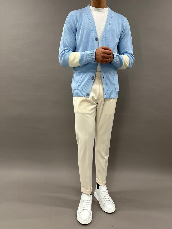 CARDIGAN GRANO CELESTE